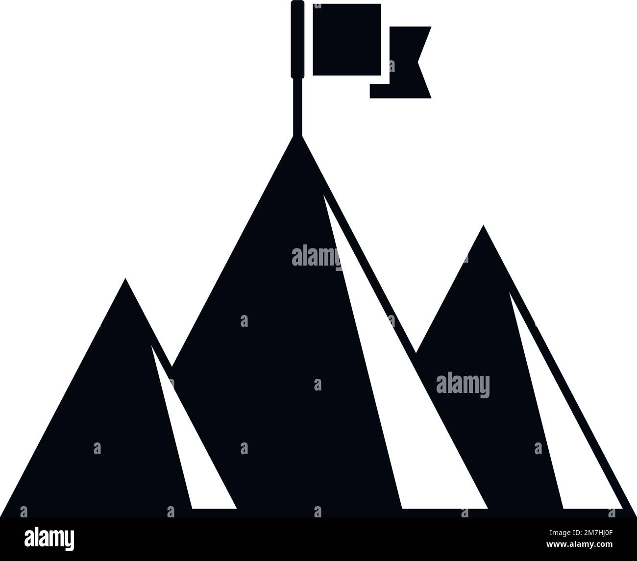 Direction flag on mountain icon simple vector. Top career. Path goal