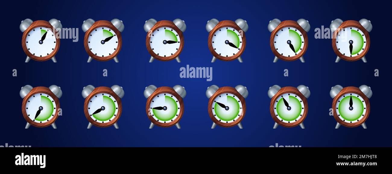 Clock game icons, time animation sprite sheet. Alarm clock with moving ...
