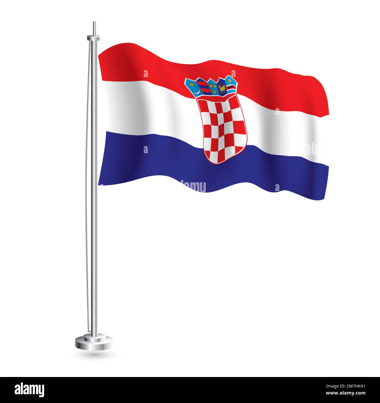 Croatian Flag. Isolated Realistic Wave Flag of Croatia Country on Flagpole. Vector Illustration. Stock Vector