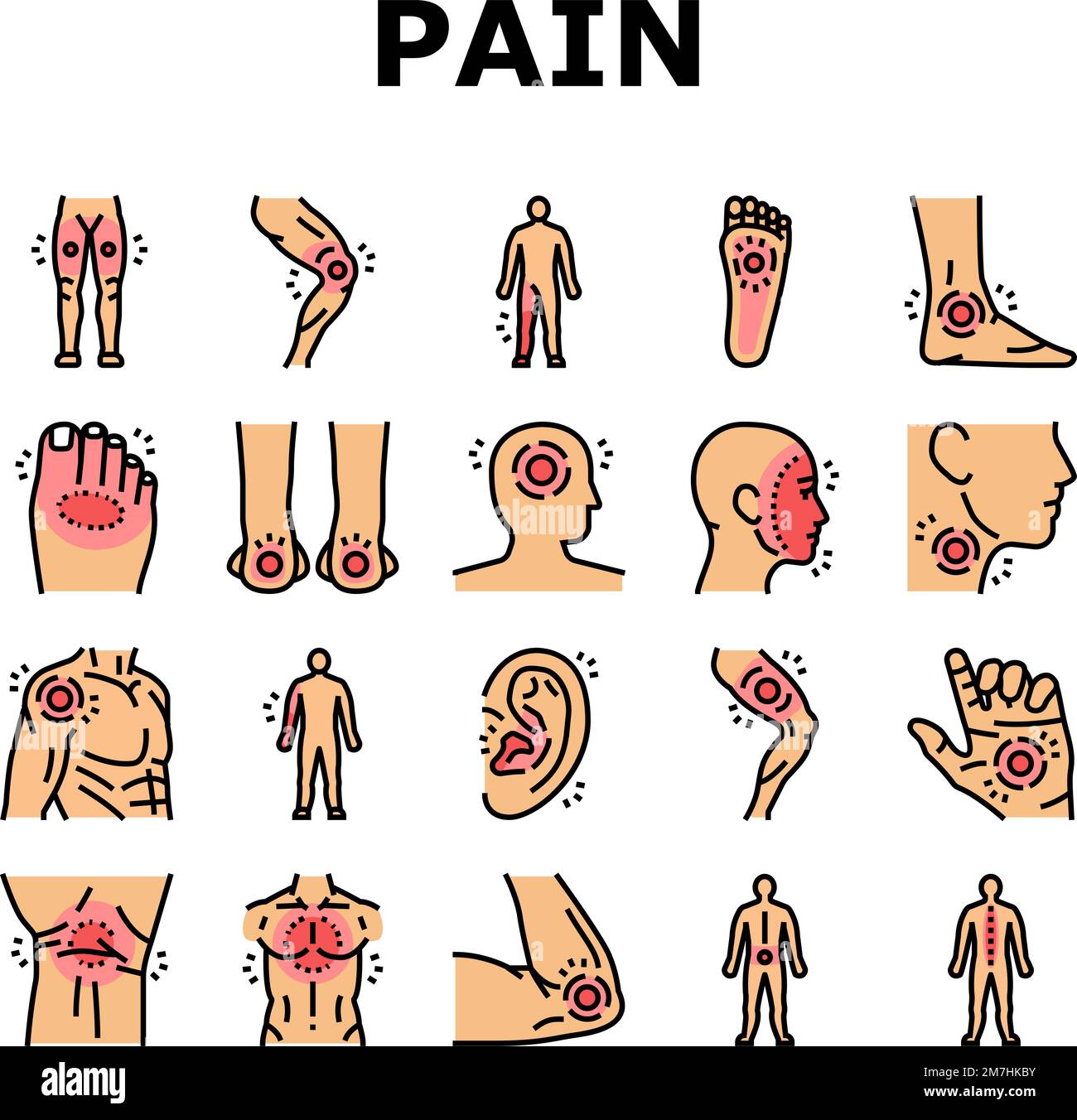Pain body ache medical joint icons set vector health neck hi-res stock ...
