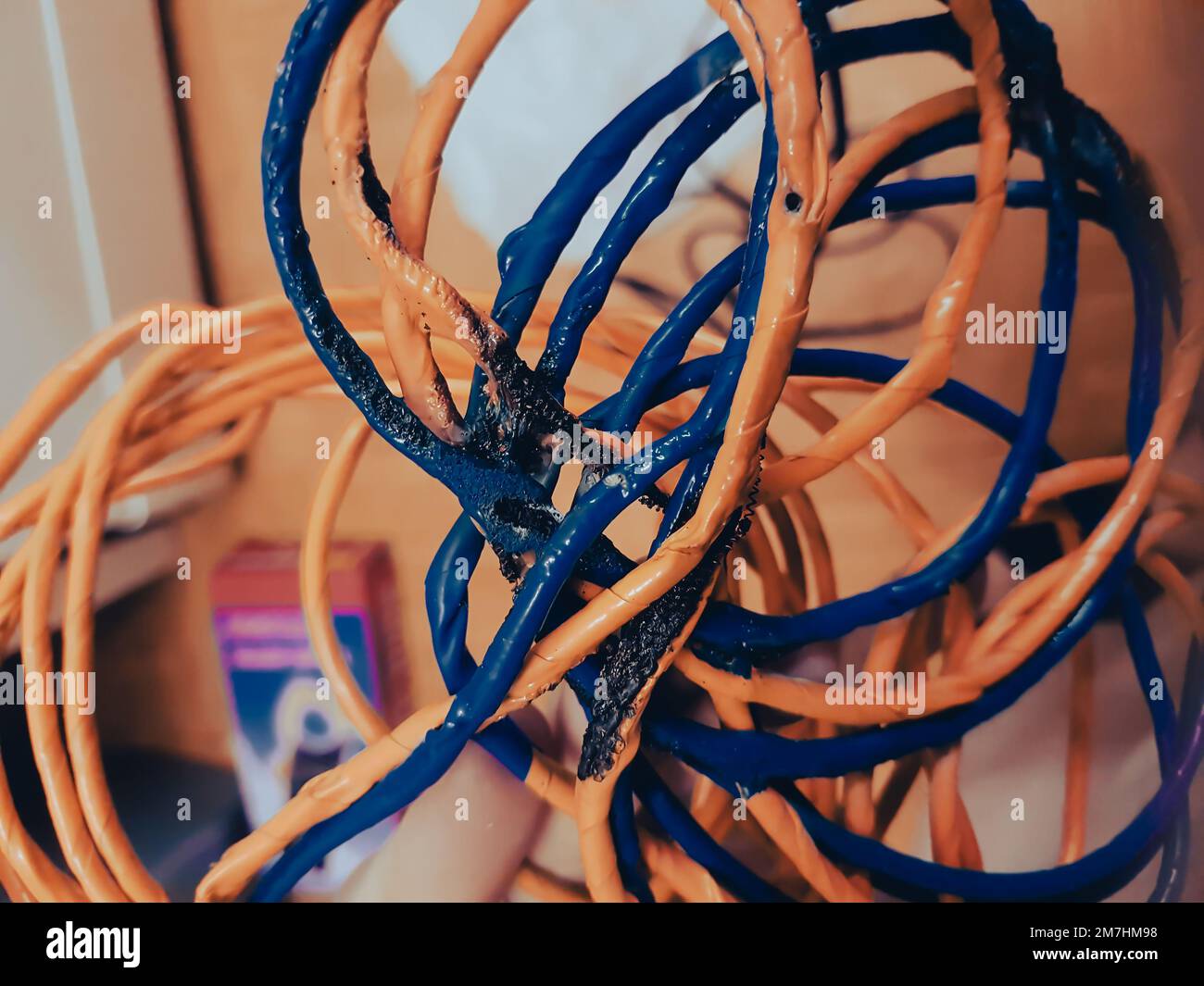 close up. old and damaged computer wires Stock Photo