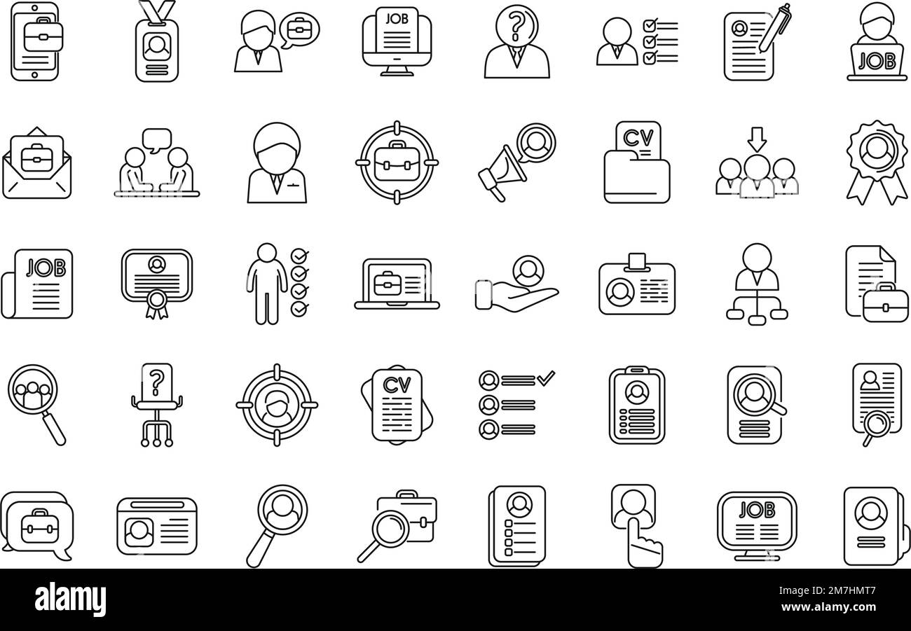 Vacancy icons set outline vector. Job cv. Hiring portfolio Stock Vector ...
