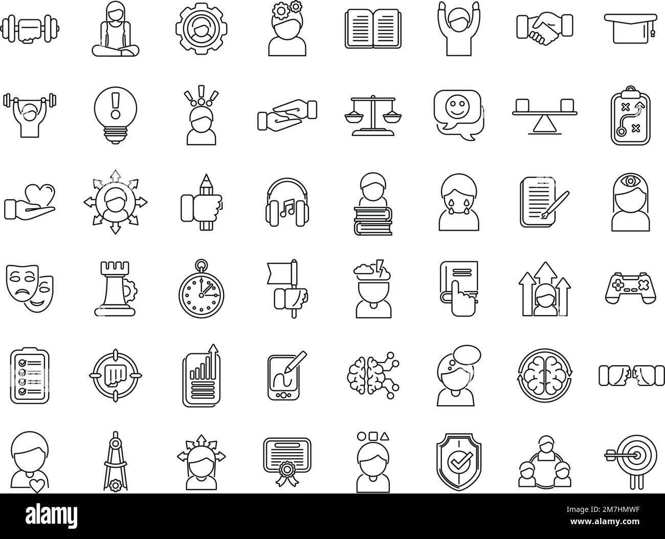 Coping skills icons set outline vector. Love stress. Breath anxiety ...