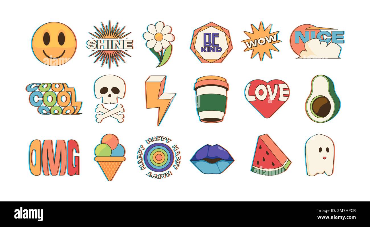 Vector Set of Colorful Fun Patches,stickers and Geometric Shapes