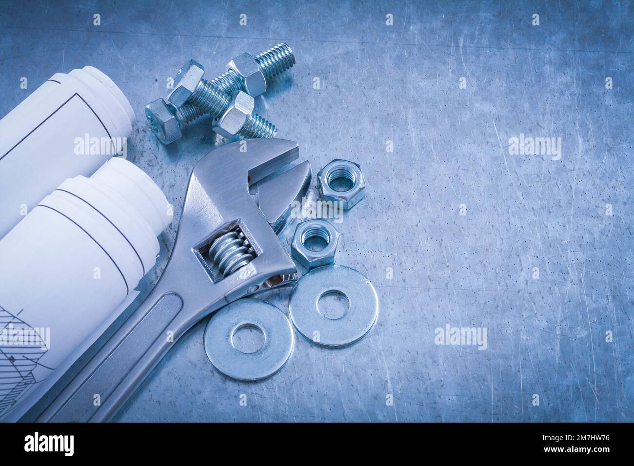 Adjustable spanner bolt washers nuts bolts and rolls of construction