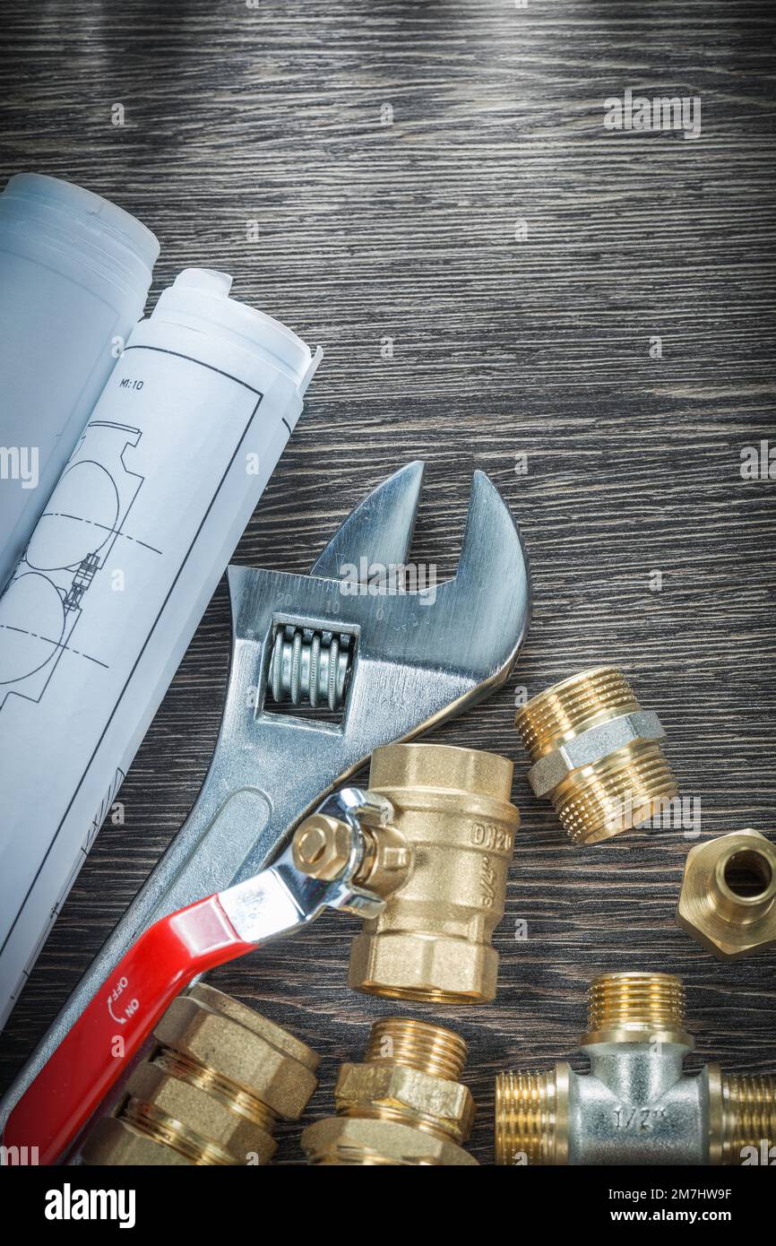 Adjustable wrench plumbing pipe fittings rolled engineering drawings