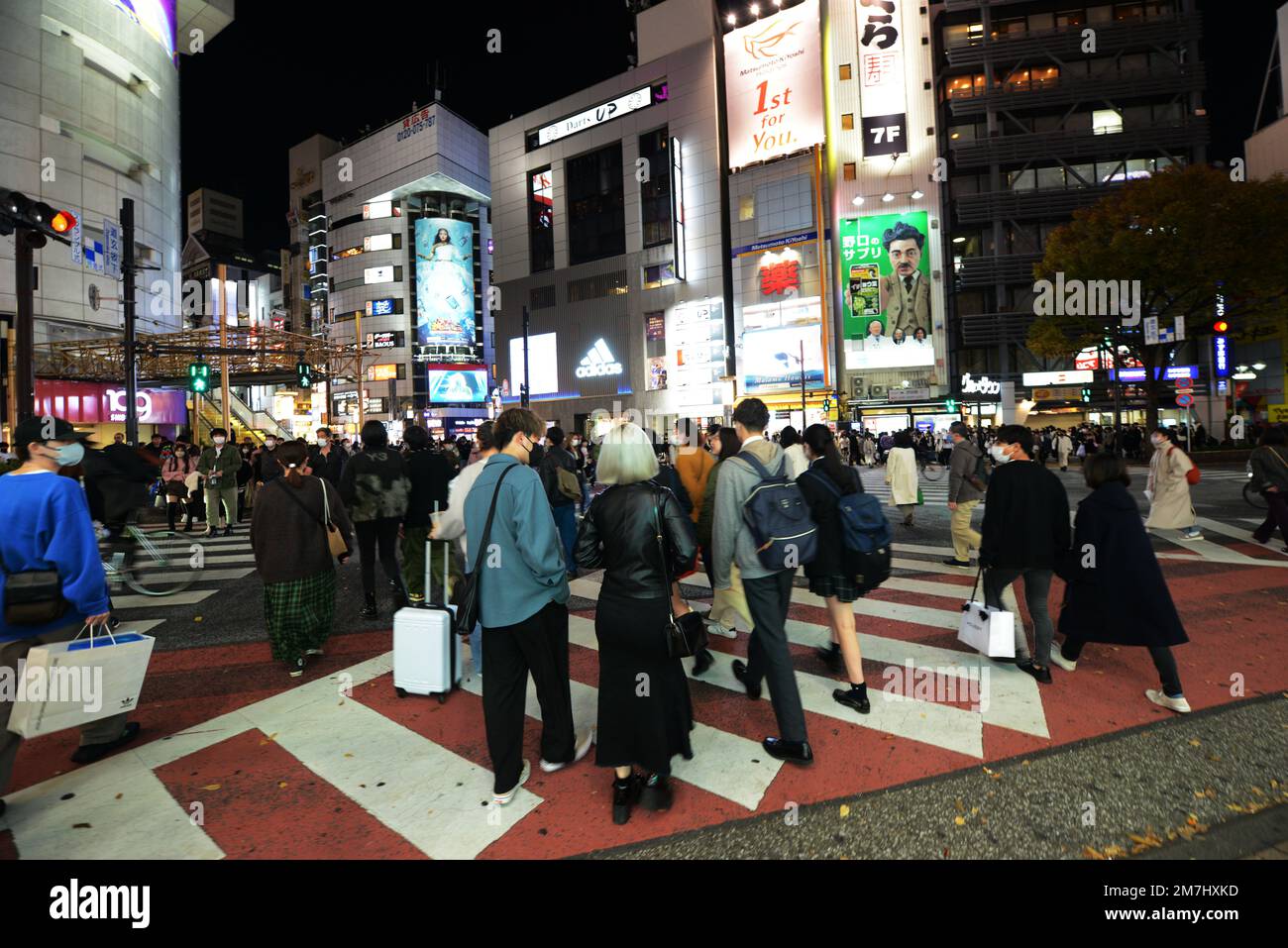 The busy pedestrian crossings under 109 Shibuya, Tokyo, Japan. Stock Photo
