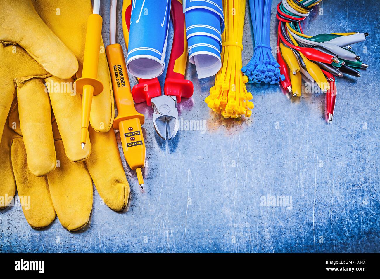 Composition of electrical objects on metallic background electricity