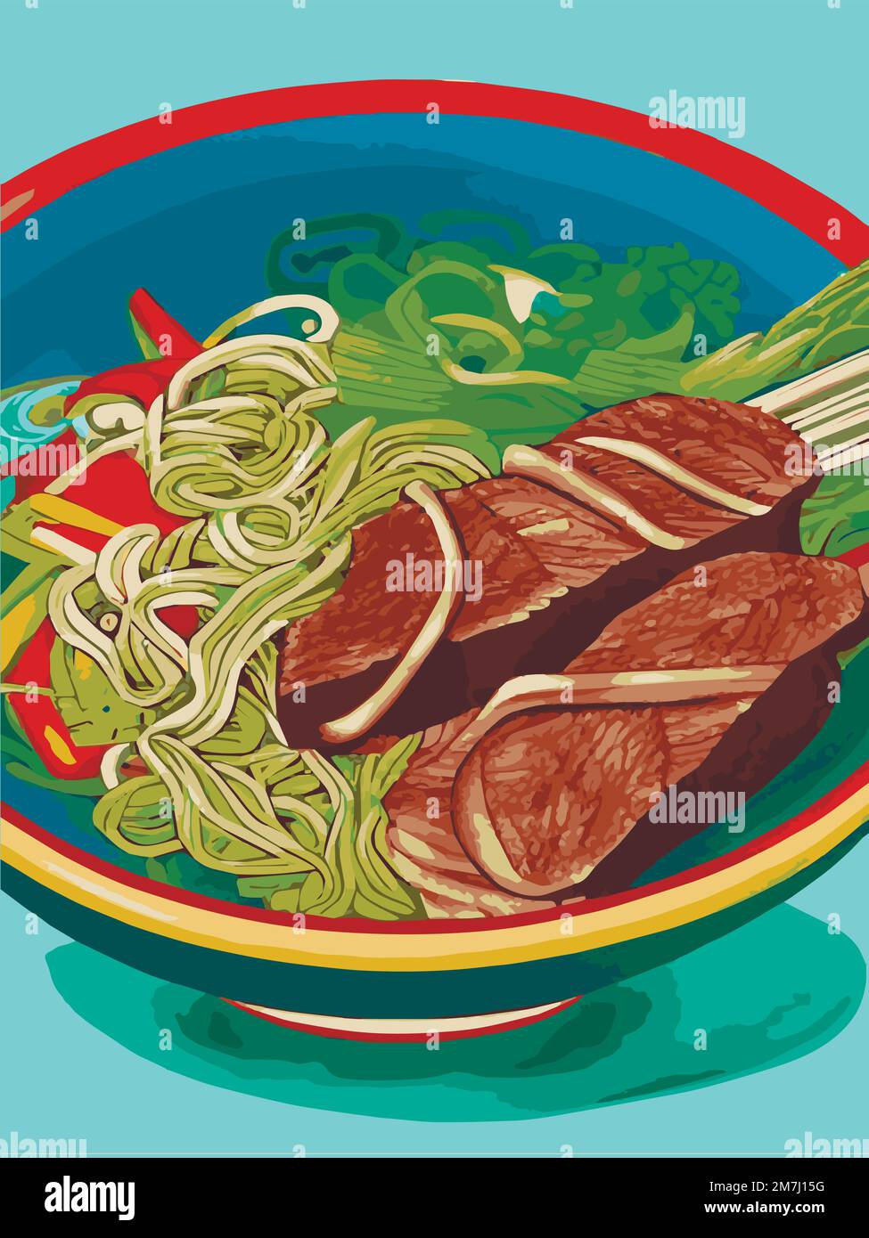 Noodles, Asian foods, Chinese food colorful illustration. Vector