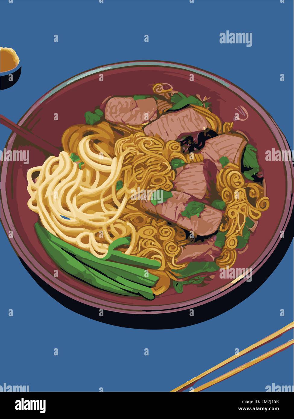 Noodles, Asian foods, Chinese food colorful illustration. Vector