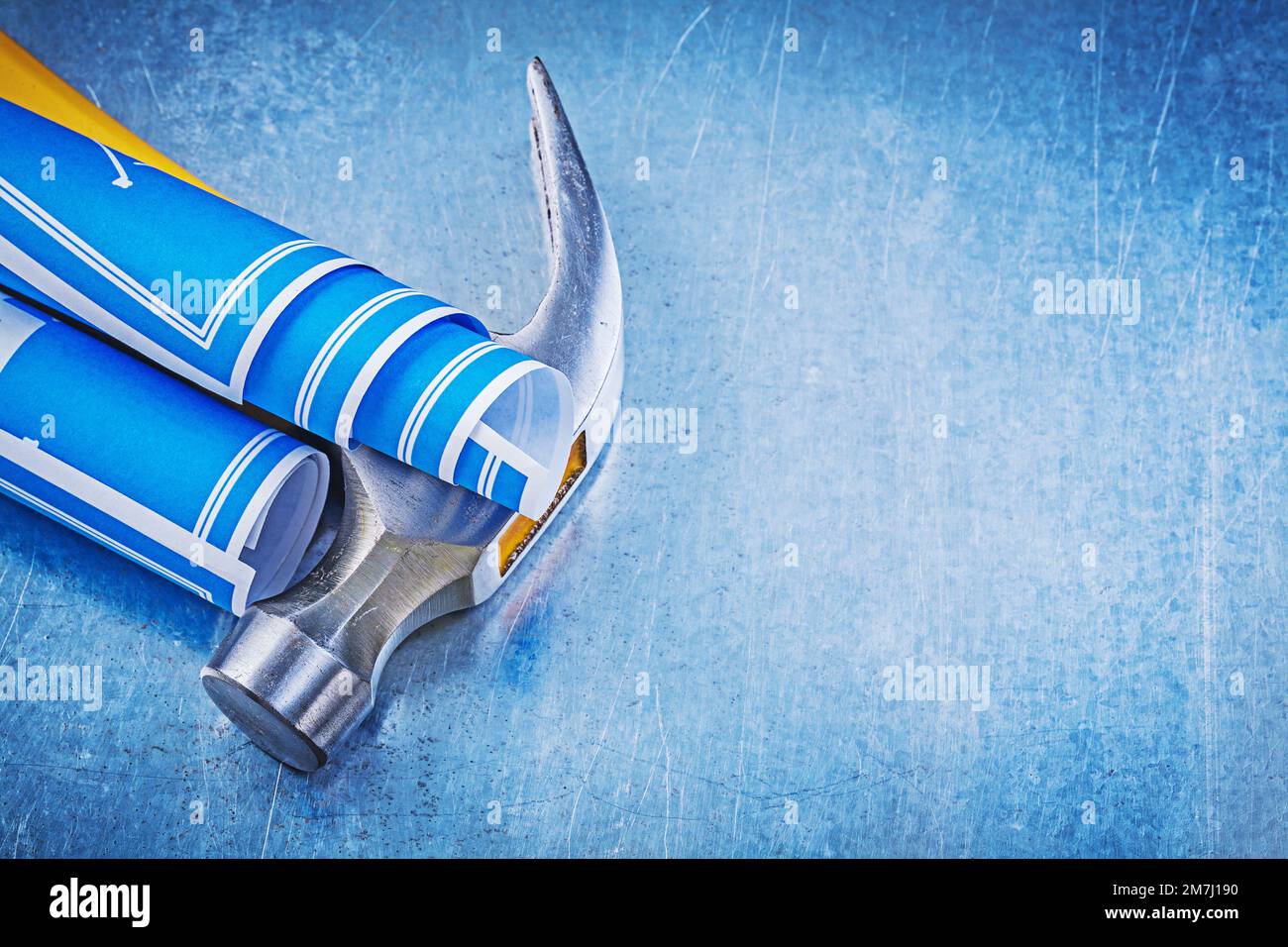 Set of blue blueprints claw hammer on metallic background Stock Photo ...