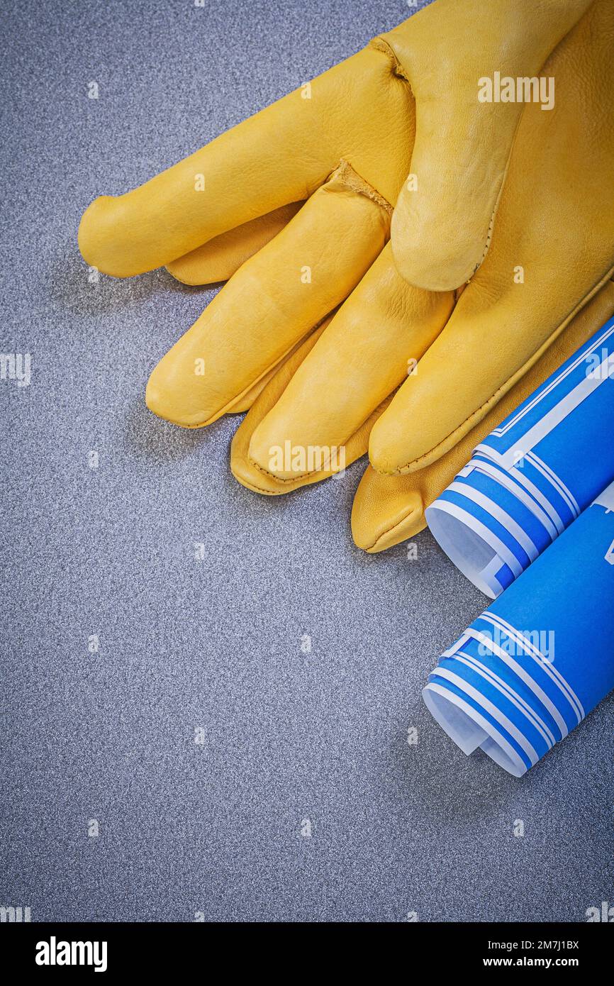 Set of safety gloves blue blueprints on grey background Stock Photo - Alamy