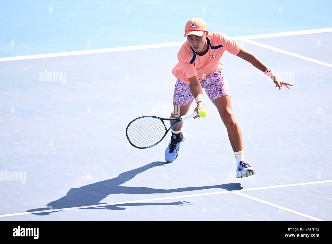 Rinky Hijikata of Australia in action during Day 1 of the Kooyong Classic  Tennis Tournament last match against Zhang Zhizhen of China at Kooyong Lawn  Tennis Club. Melbourne's summer of tennis has