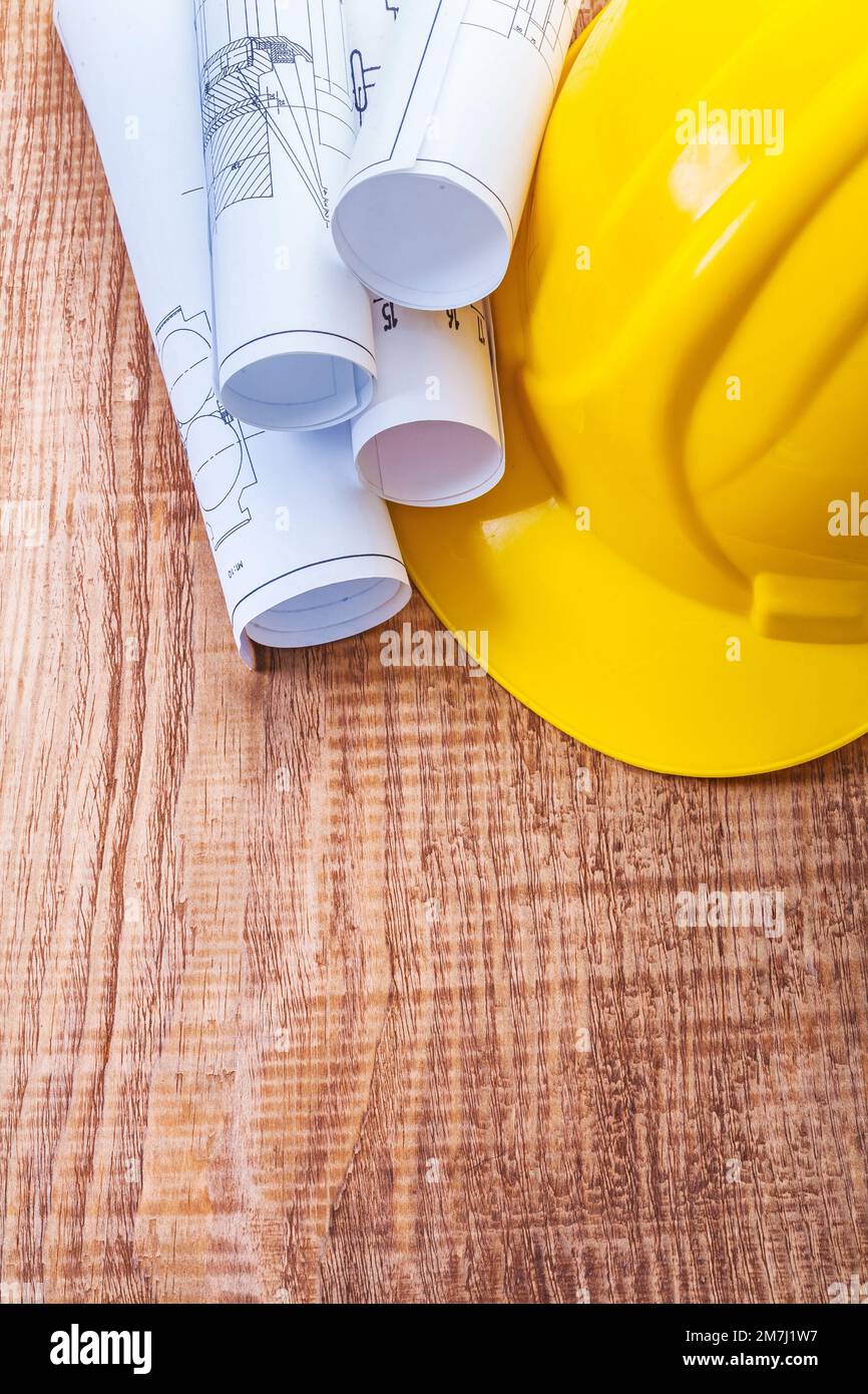 Blueprints yellow hard hat tool hi-res stock photography and images - Alamy