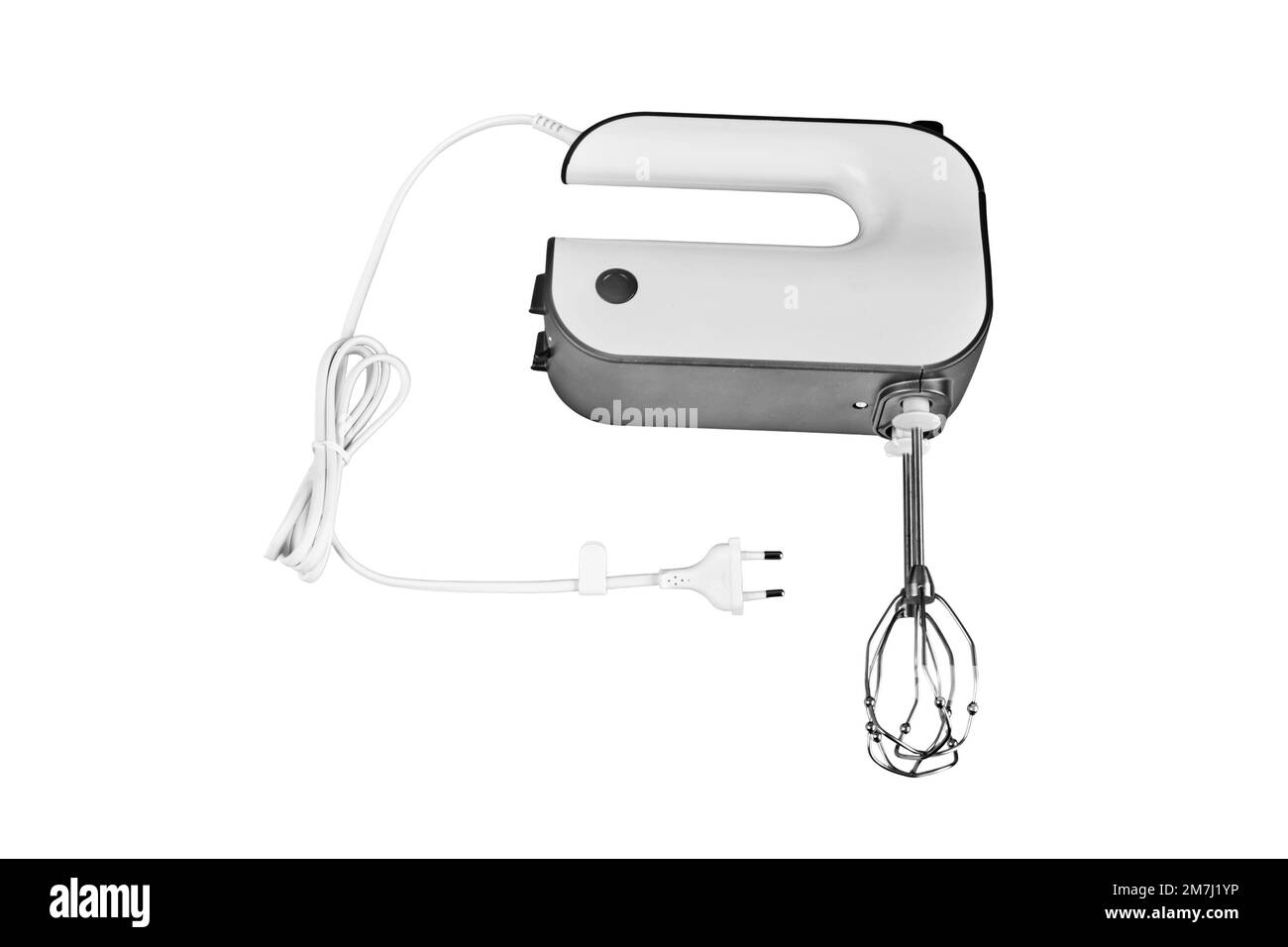 Hand electric blender with whisks, closeup, isolated on a white