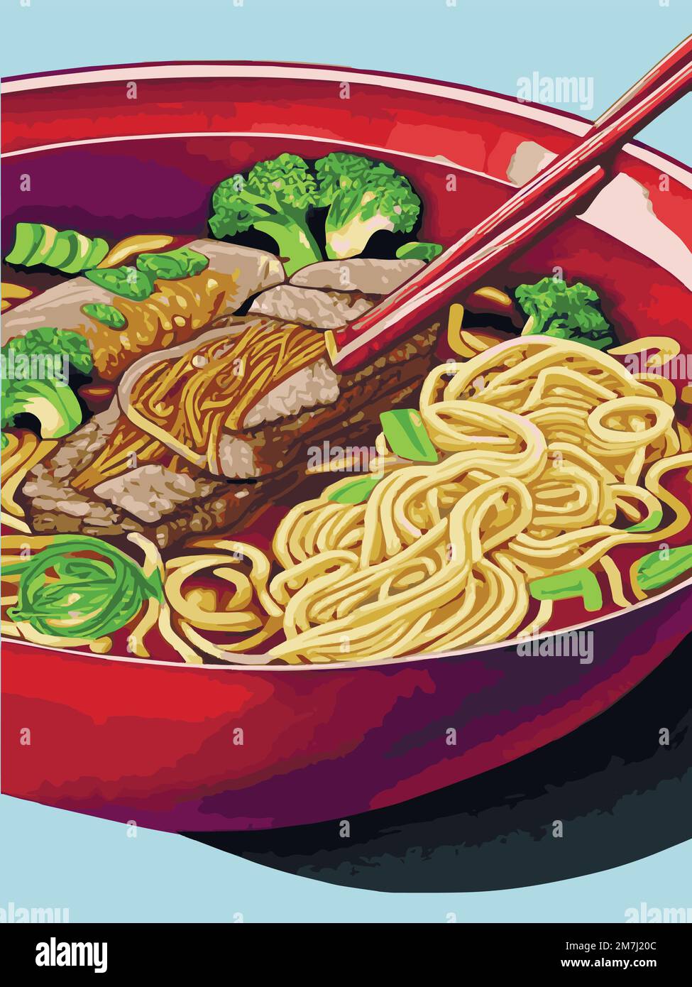Noodles, Asian foods, Chinese food colorful illustration. Vector