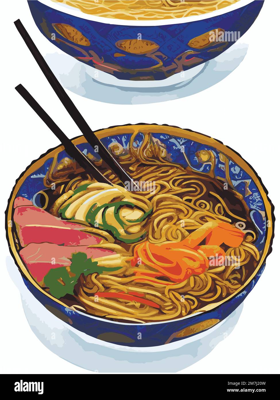 Noodles, Asian foods, Chinese food colorful illustration. Vector