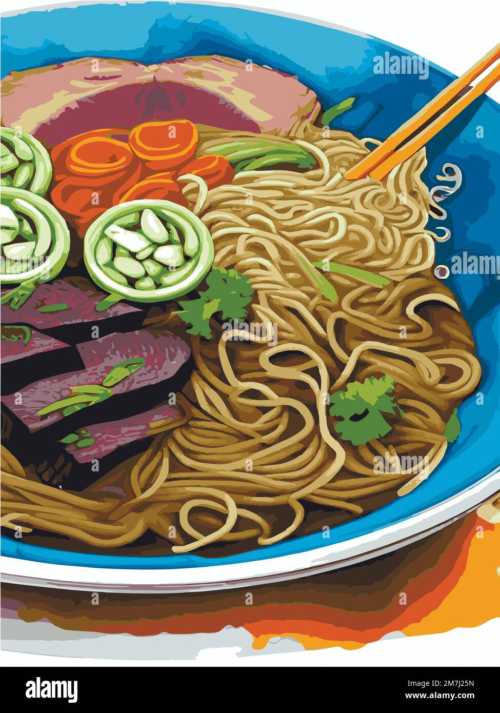 Noodles, Asian foods, Chinese food colorful illustration. Vector