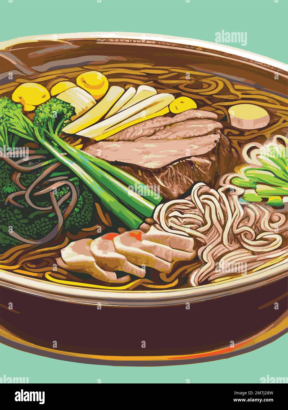 Noodles, Asian foods, Chinese food colorful illustration. Vector