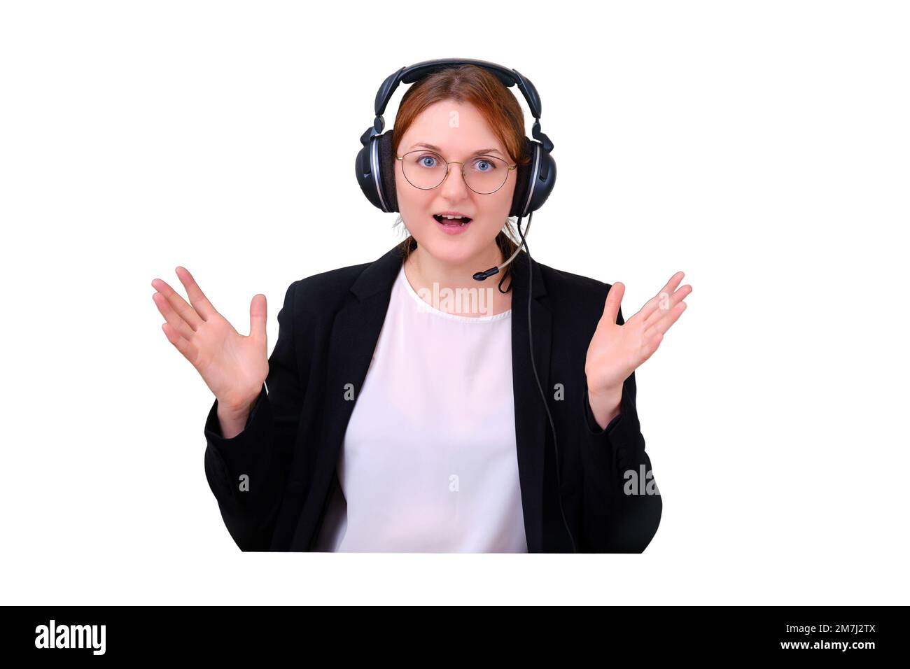 A woman is ecstatic video call at a remote job from home, isolated on a