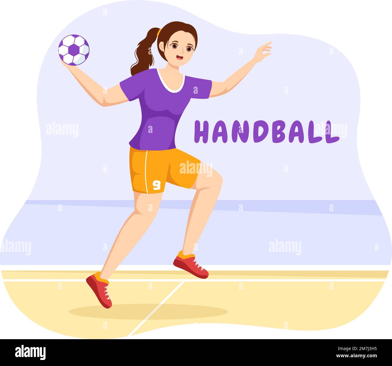 Handball Illustration of a Player Touching the Ball with His Hand and