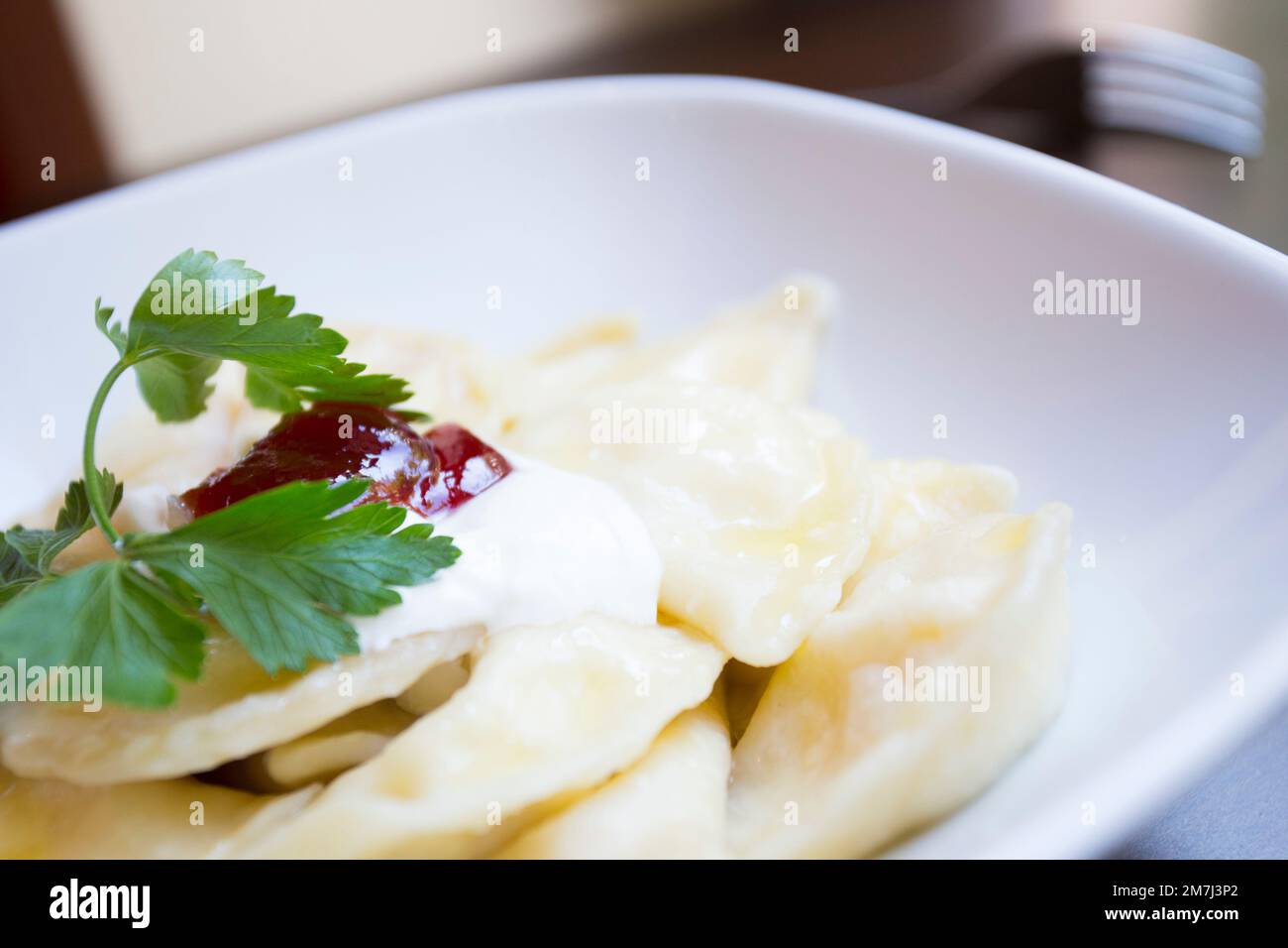Pelmeni is a traditional Eastern European dish. Stock Photo