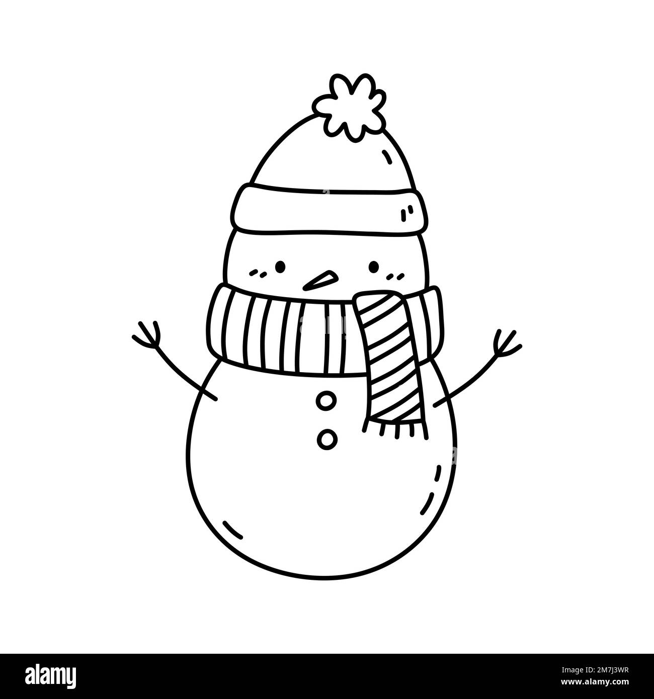 Cute snowman in a hat and scarf isolated on white background. Vector ...