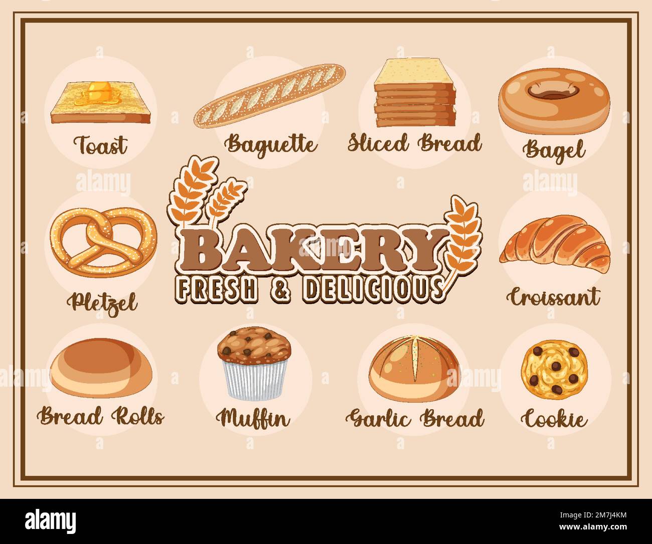 Different types of bread with name illustration Stock Vector Image
