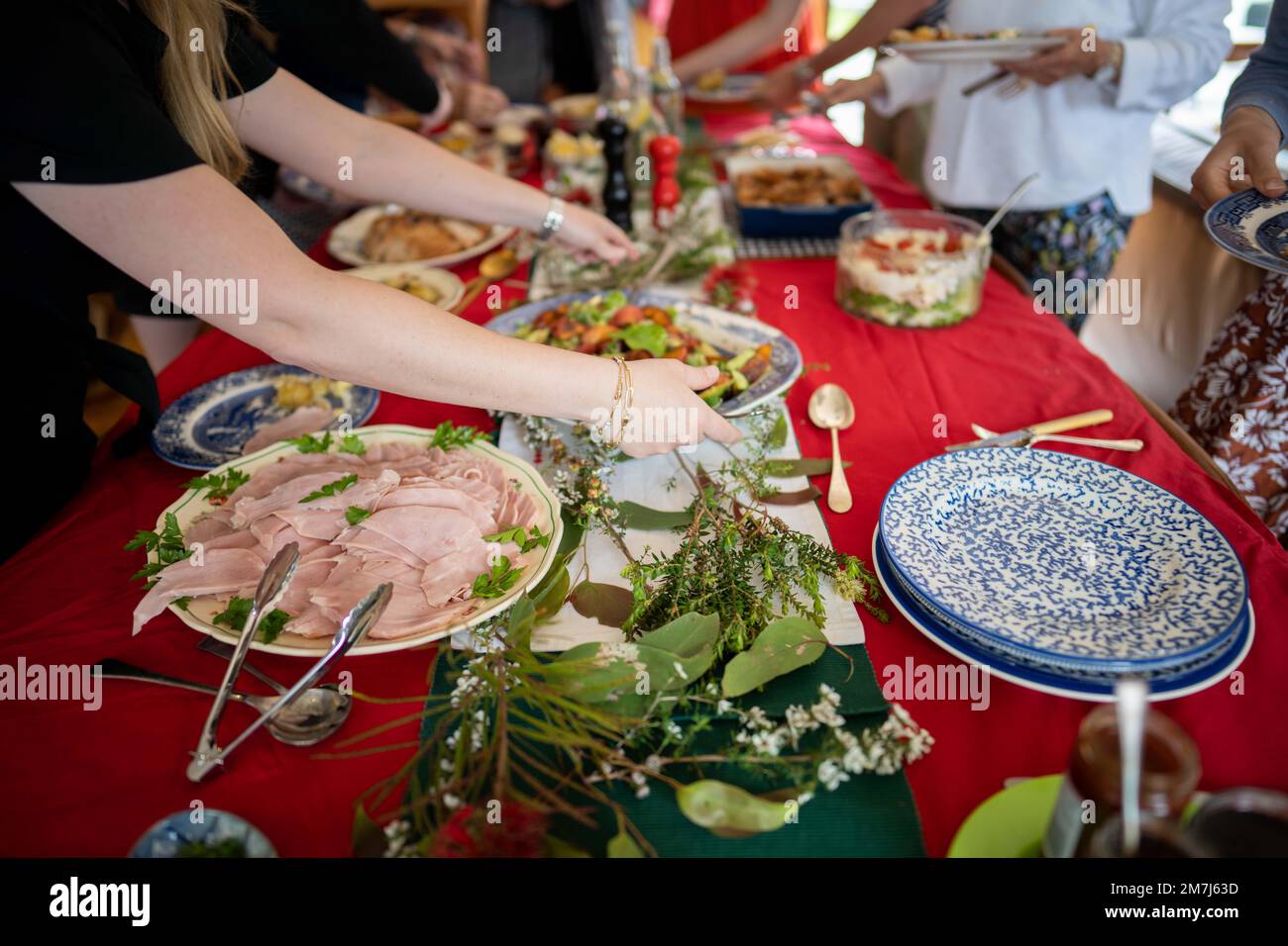Australian christmas dinner buffet in summer time with the whole family