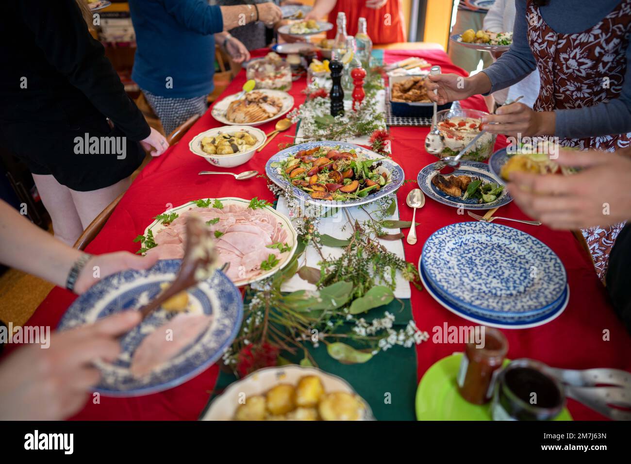 Australian christmas dinner buffet in summer time with the whole family
