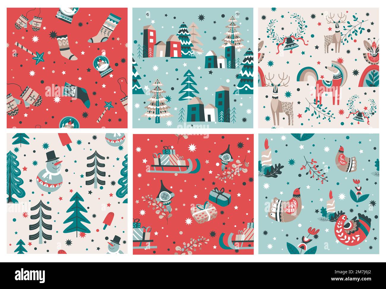 Decorative pattern set with winter holiday elements Stock Vector Image ...
