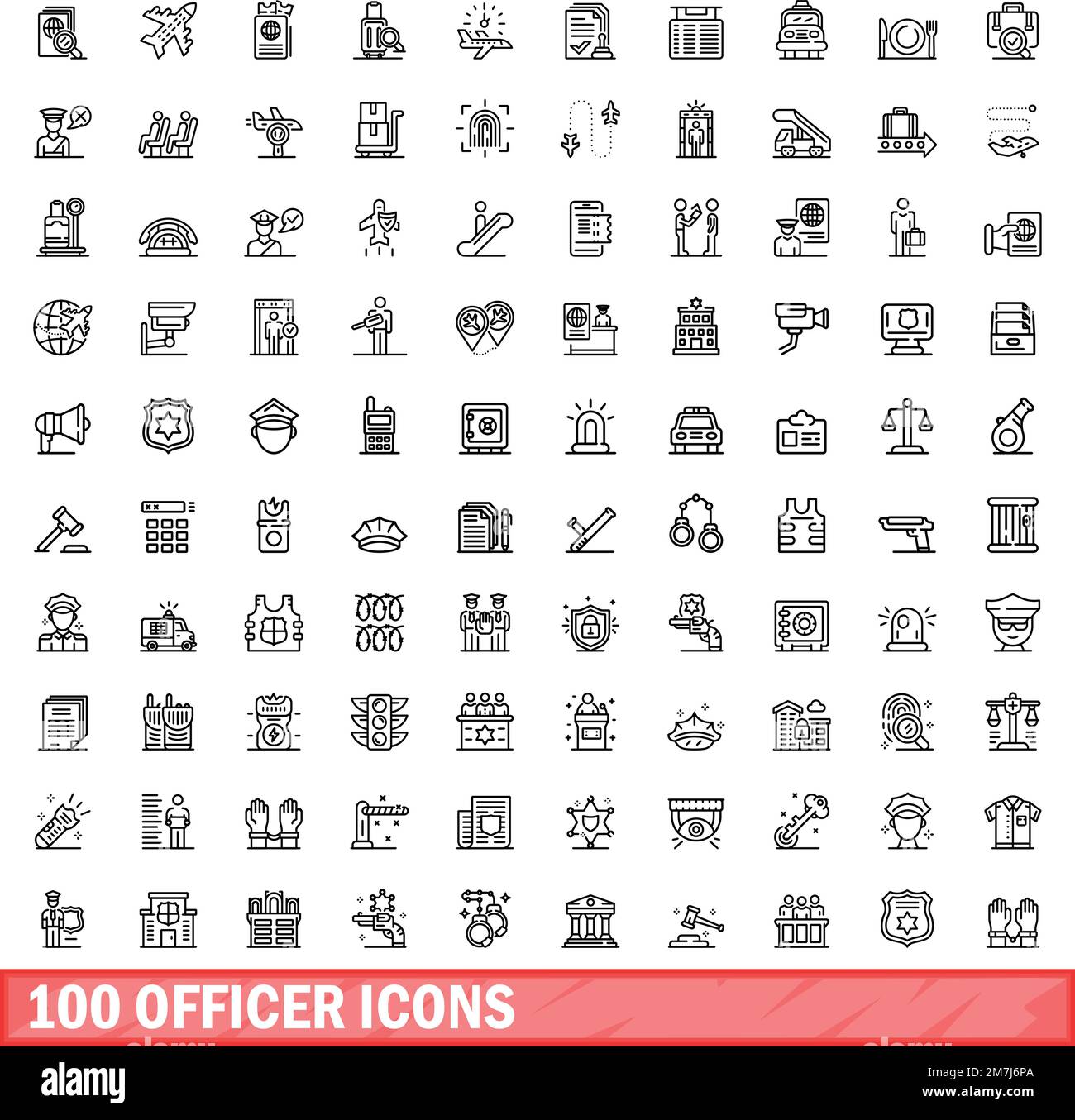 100 officer icons set. Outline illustration of 100 officer icons vector set isolated on white background Stock Vector