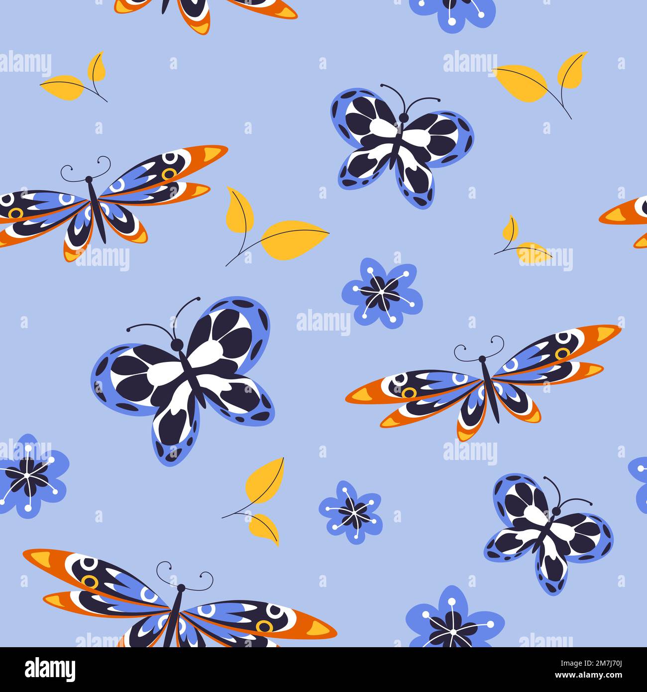 Flying butterflies and falling leaves pattern Stock Vector Image & Art ...