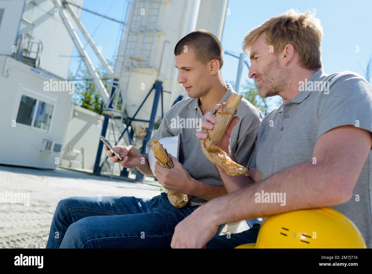 builders having a lunch break Stock Photo