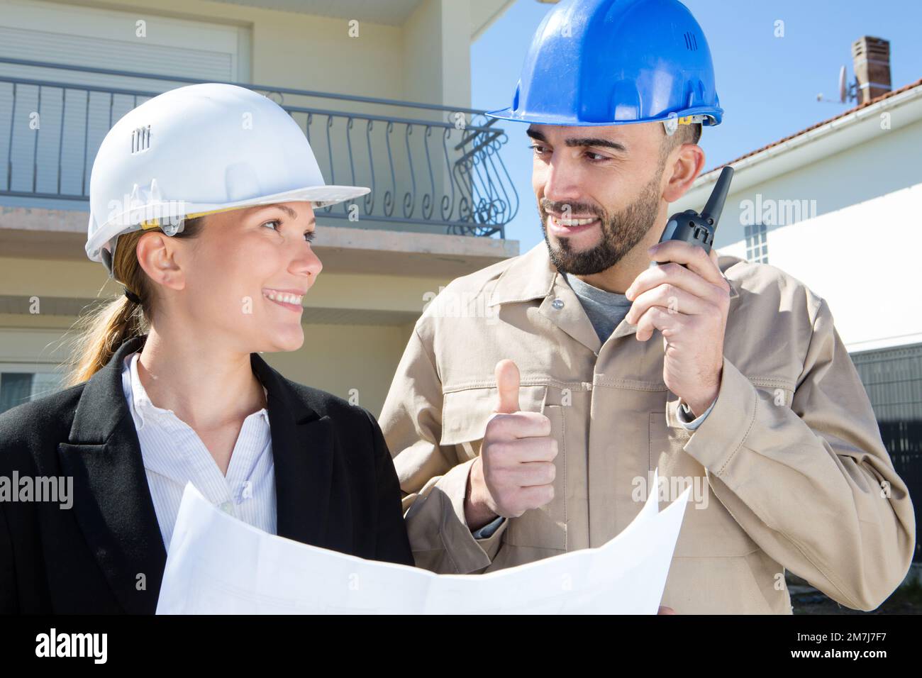 female and male construction engineering occupation project Stock Photo