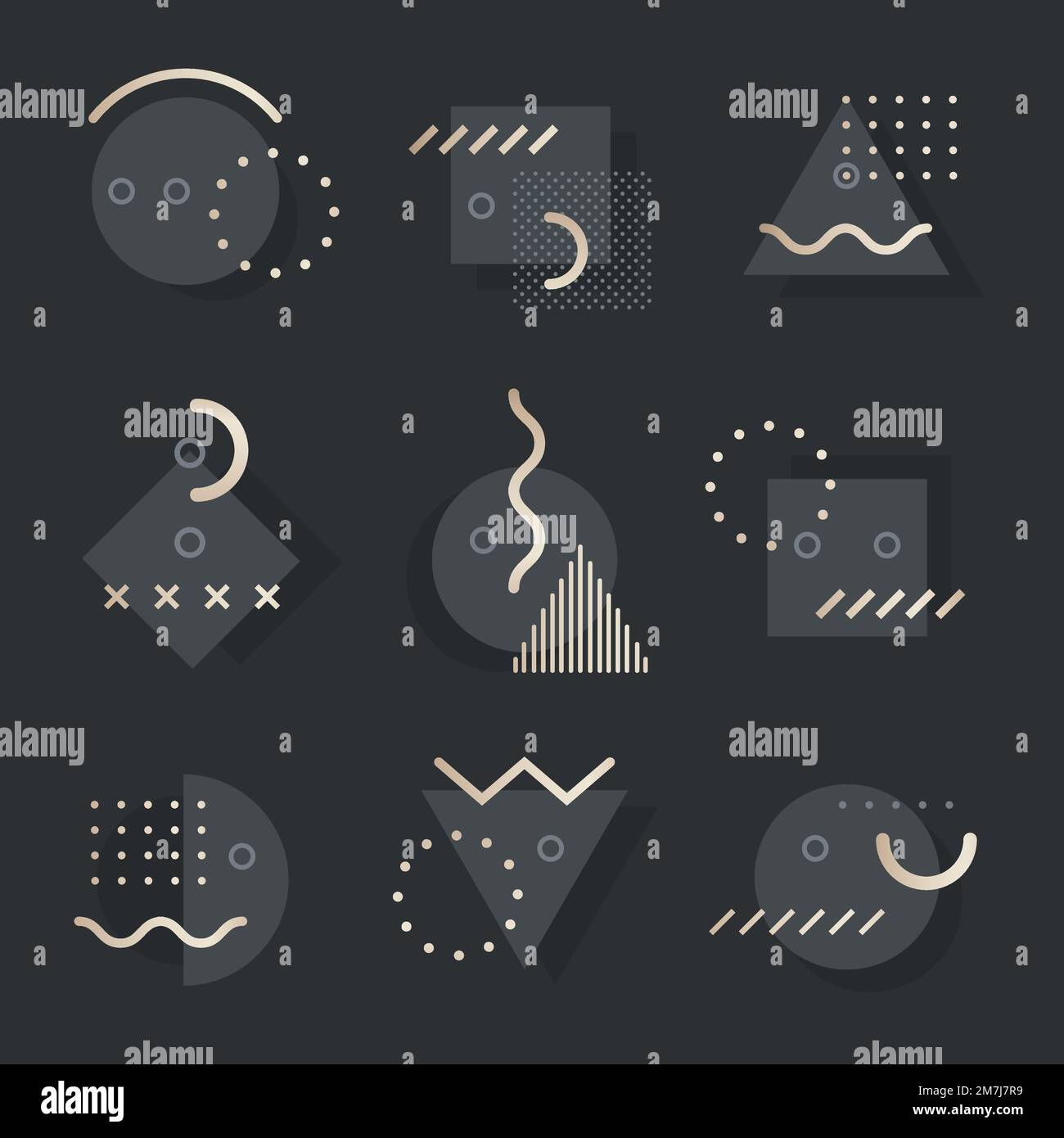 Dark tone Memphis design resource pack vector Stock Vector