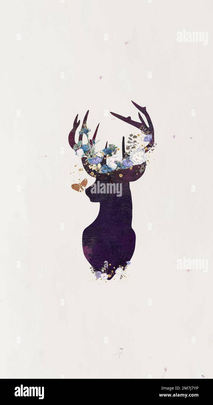 Deer head silhouette painting mobile phone wallpaper vector Stock