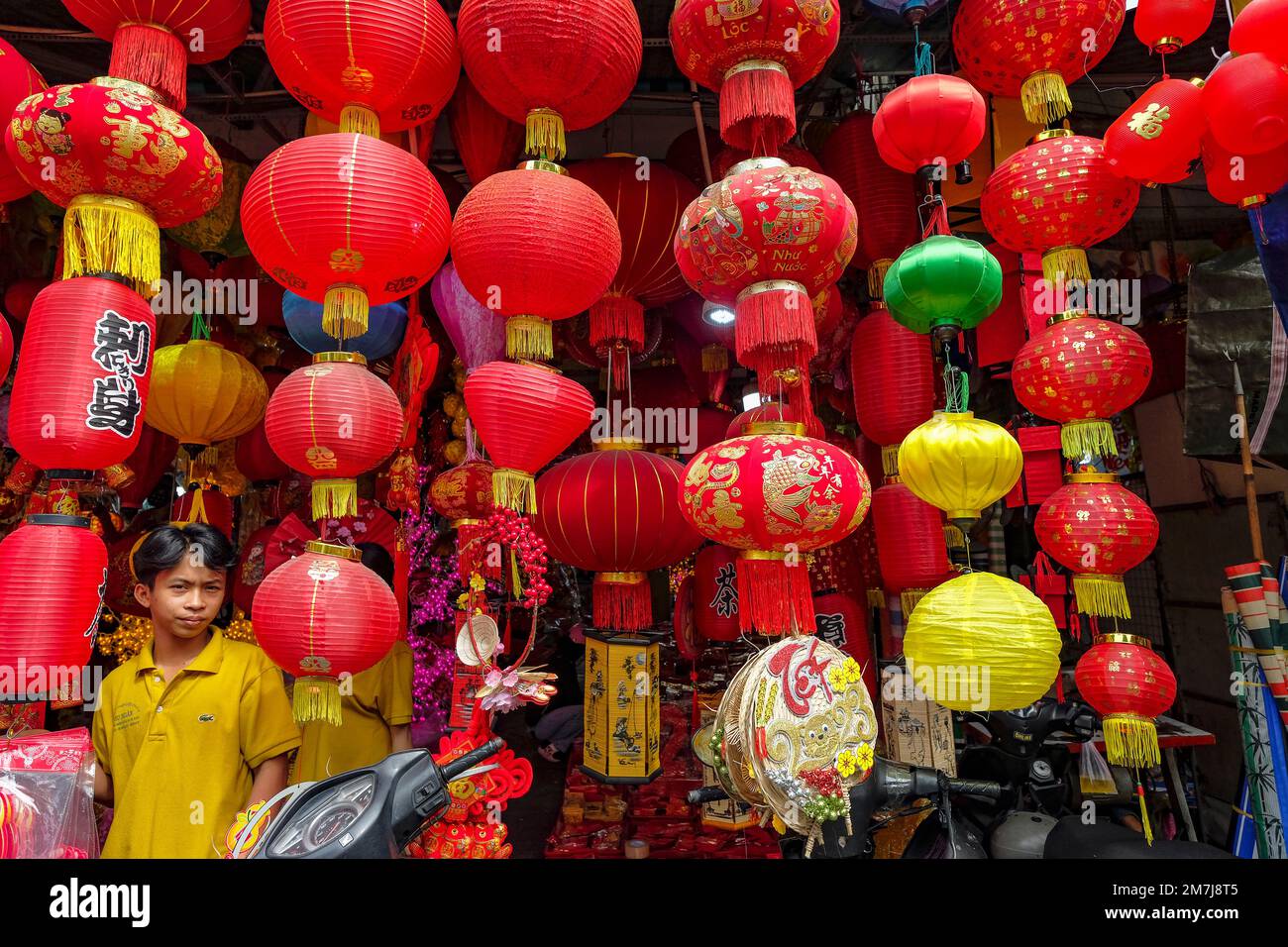 Ho Chi Minh City, Vietnam January 6, 2023 Chinese lantern shop in