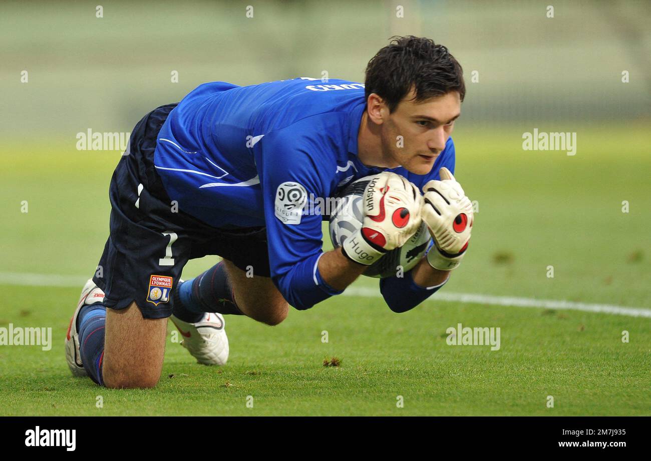 File photo dated August 22, 2009 of Lyon's Hugo Lloris during the French First League Soccer Match, AJ Auxerre vs Olympique Lyonnais at the at Abbe Deschamps Stadium in Auxerre, France. France's World Cup-winning goalkeeper and captain, Hugo Lloris, has announced his retirement from international football at the age of 36. Tottenham ace Lloris made a record 145 appearances for France from 2008 to 2022, captaining the team 121 times, also a record. Photo by Nicolas Gouhier/Camelon/ABACAPRESS.COM Stock Photo