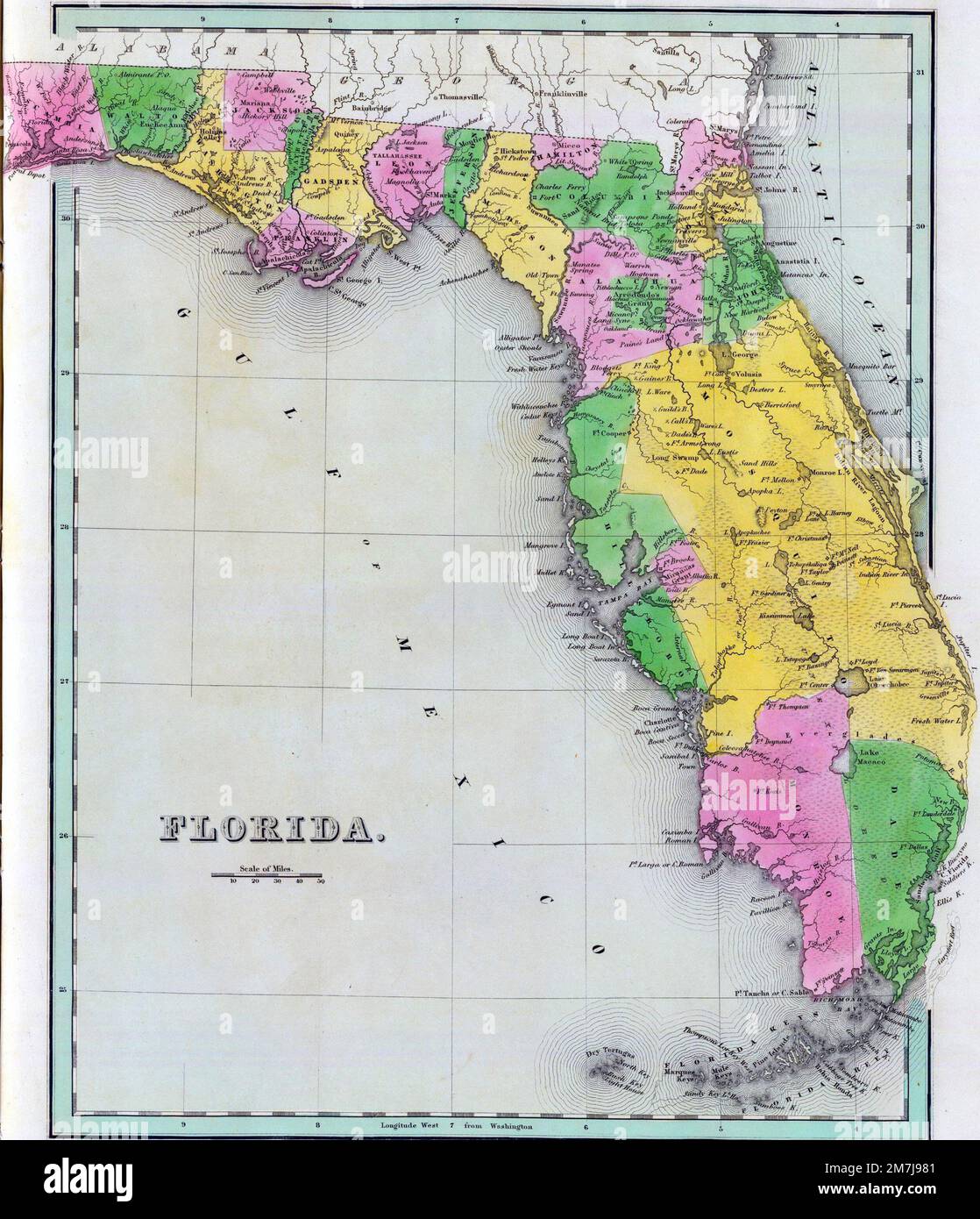 The old map of Florida on an atlas - The Old Map Of Florida On An Atlas From The Year Of 1841 2M7J981 