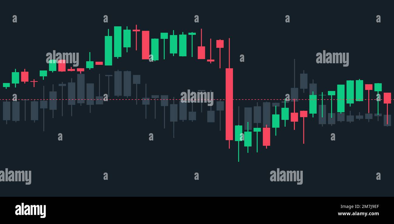 Two Japanese candlestick graph charts on dark blue background Stock