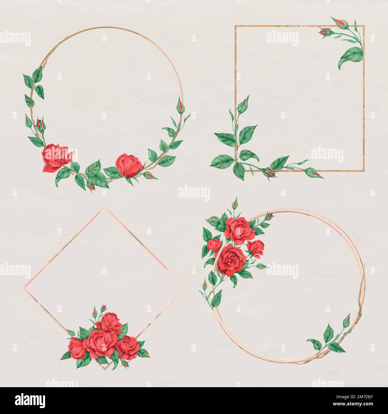 Gold frame red roses vector set Stock Vector Image & Art - Alamy