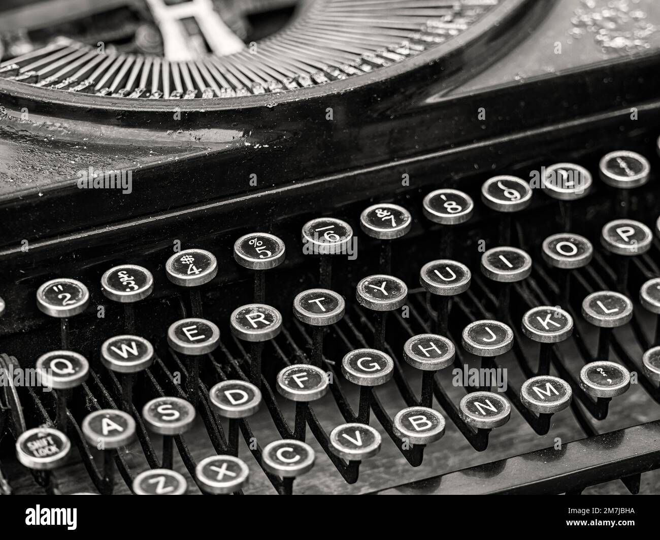 Monochrome image of an old manual portable typewriter Stock Photo