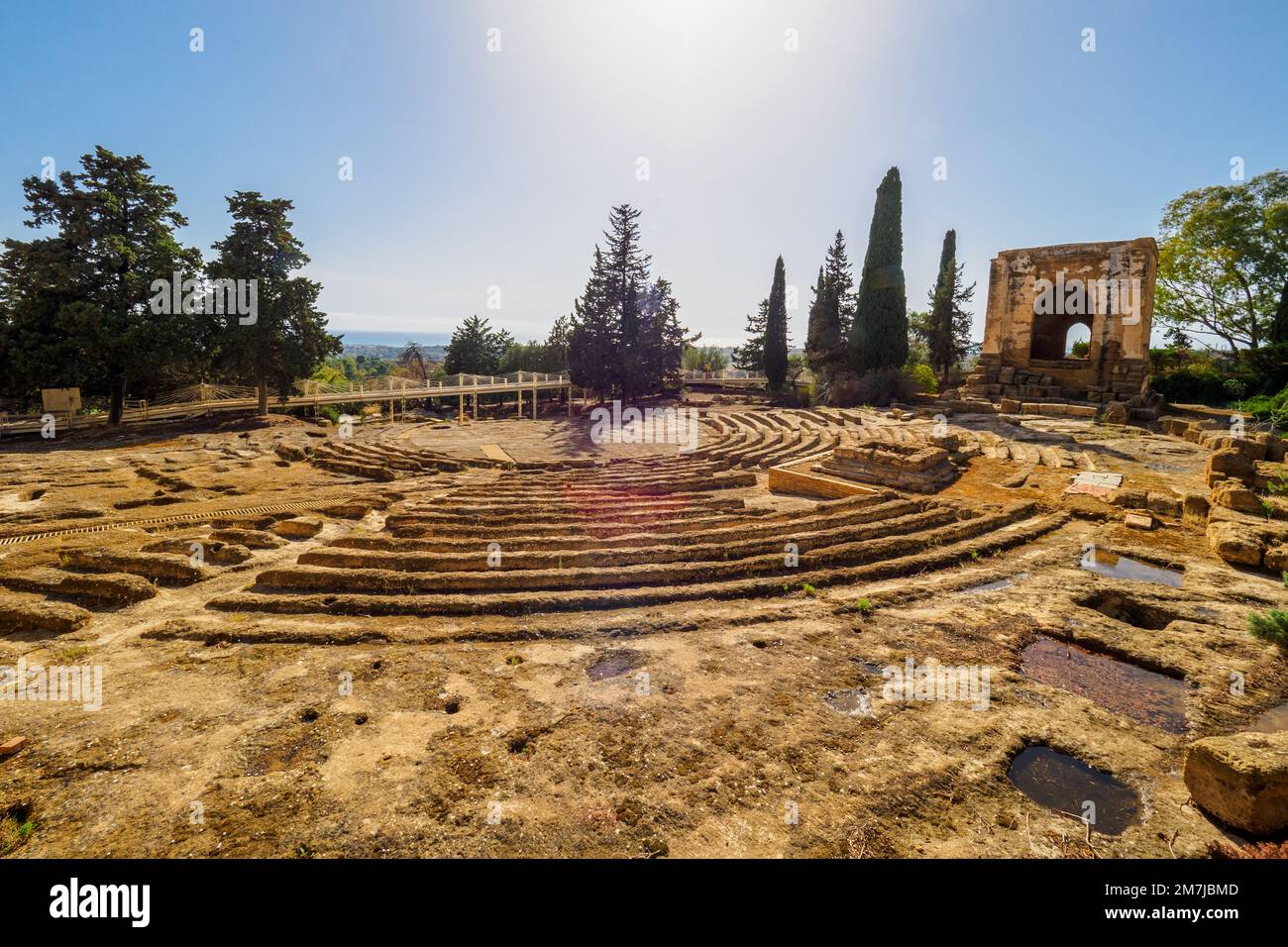 Ekklesiasterion and Oratorium of Phalaris. The Ekklesiasterion was the building in which the meeting of the ekklesia (the people assembly) were house and it was close to the sacred complex of the Chthonic deities. Stock Photo