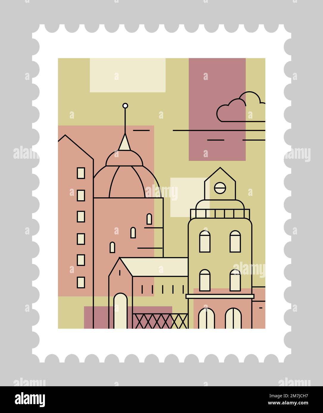 Italian city architecture on postmark, vector Stock Vector Image & Art ...