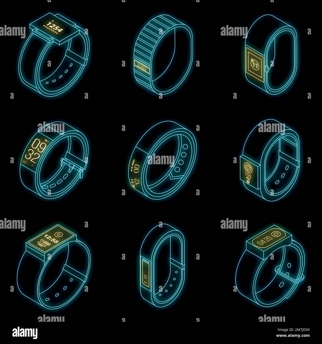Fitness tracker icons set. Isometric set of fitness tracker vector ...