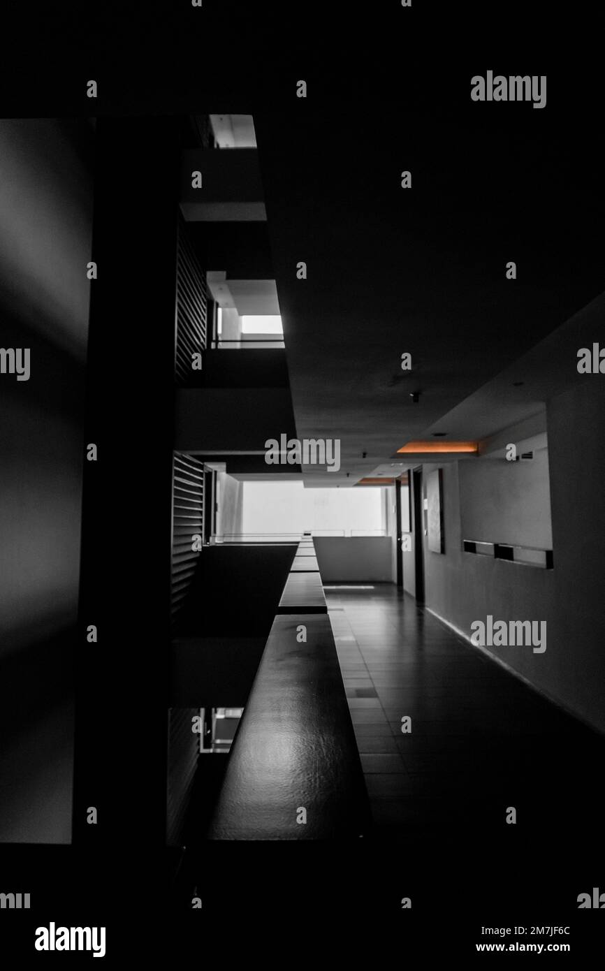 An interior of building hall in black and white Stock Photo - Alamy
