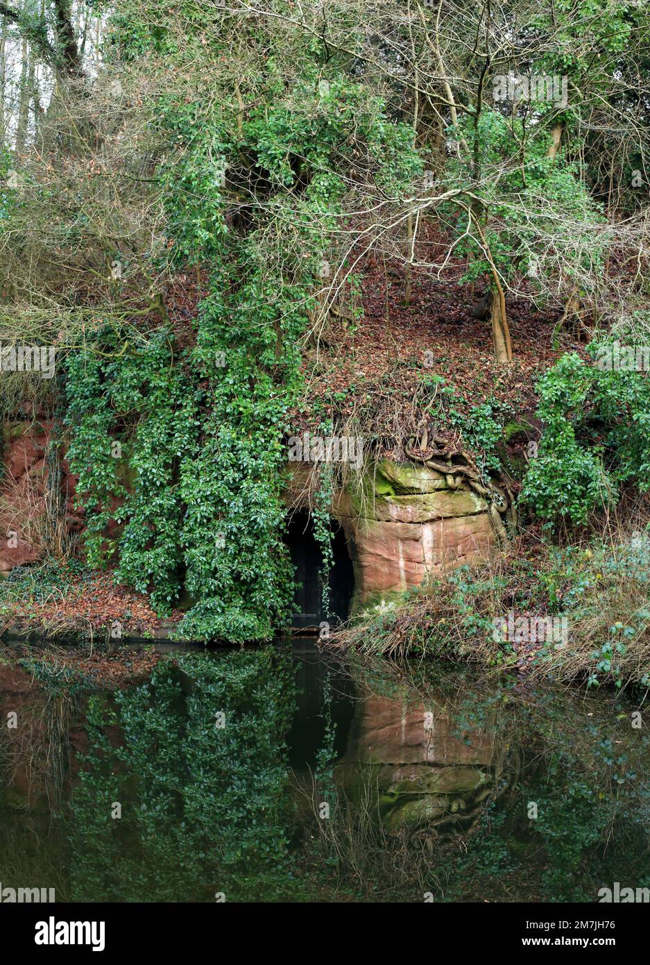 Doorway cut into the rock next to the Staffordshire and Worcestershire canal at Stourton, Stourbridge, UK. Stock Photo