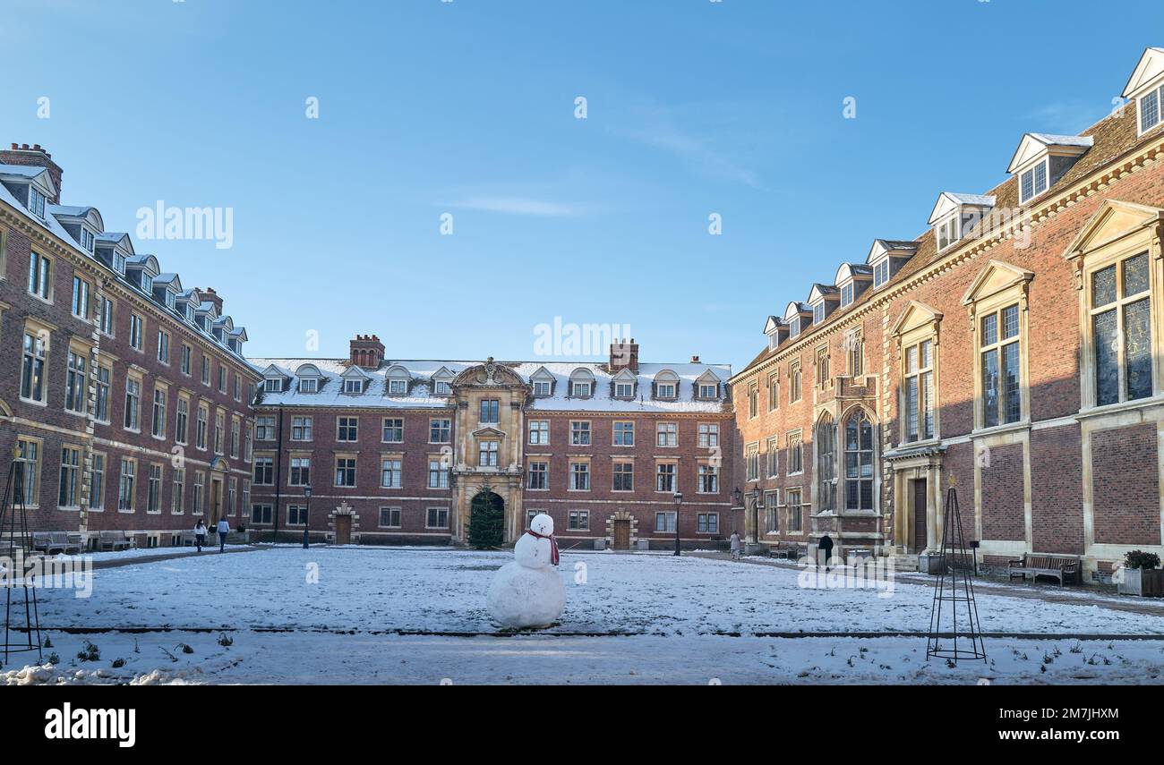 Quadrangle at St Catherine's  college, university of Cambridge, England, on a snowy winter day, 2022. Stock Photo