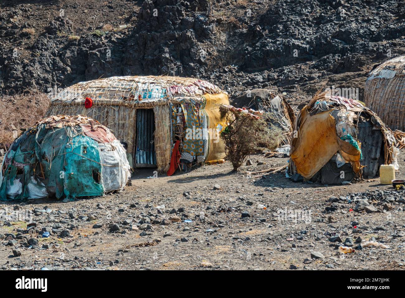 Traditional houses of the El Molo people in El Molo village living at